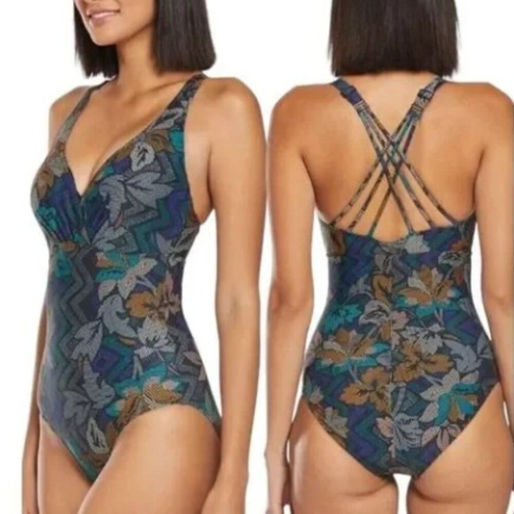 PrAna Kayana Floral One-Piece Women's Swimsuit Size 36D Medium Built-In Bra